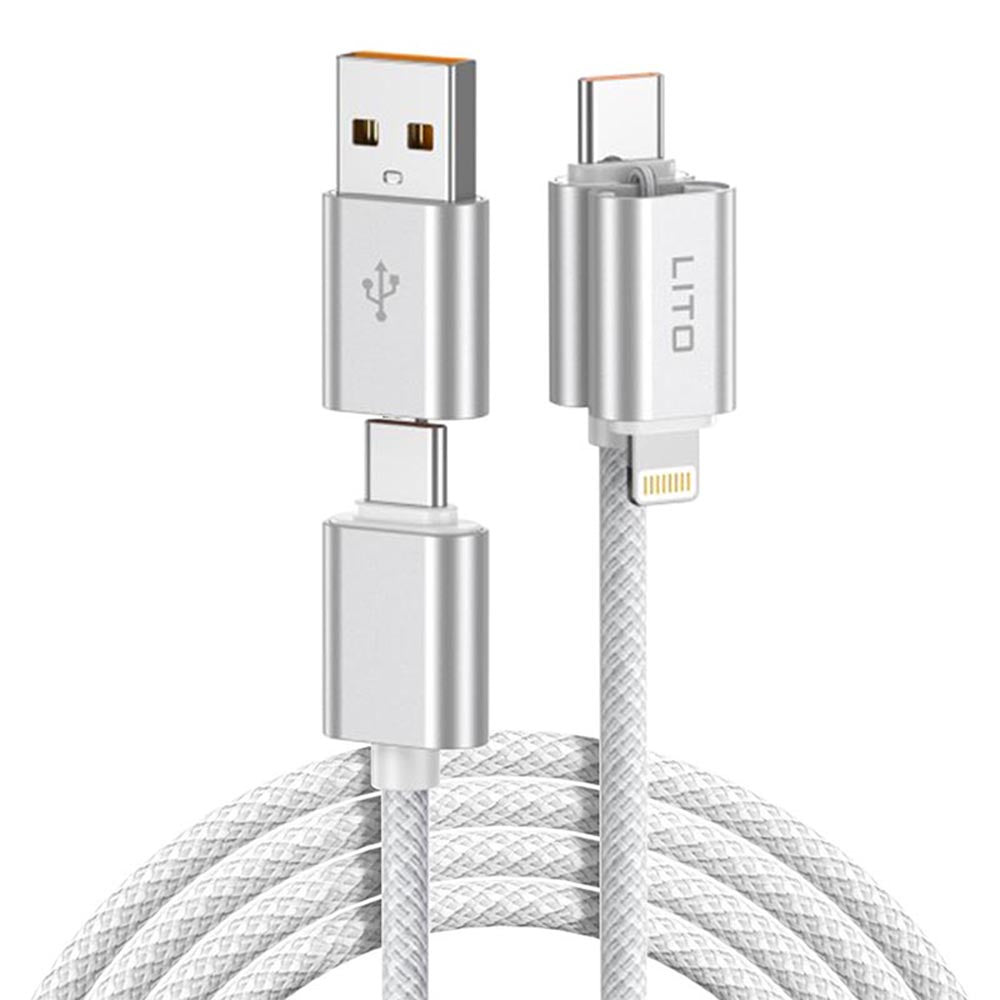 Lito - Data Cable Magnetic 4in1 (LD21) - 5A High Current, 100W Fast Charging, Magnetic Design, Built-in Smart Chip - White