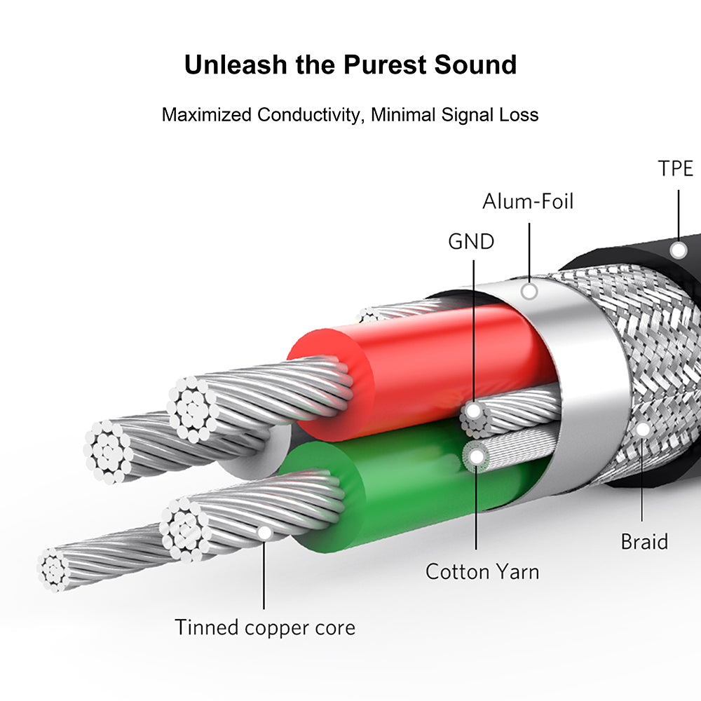 Lito - Audio Cable Adapter (LA02) - Lightning to Jack 3.5mm, Zero Signal Loss, Nylon-braided, 1m - Black
