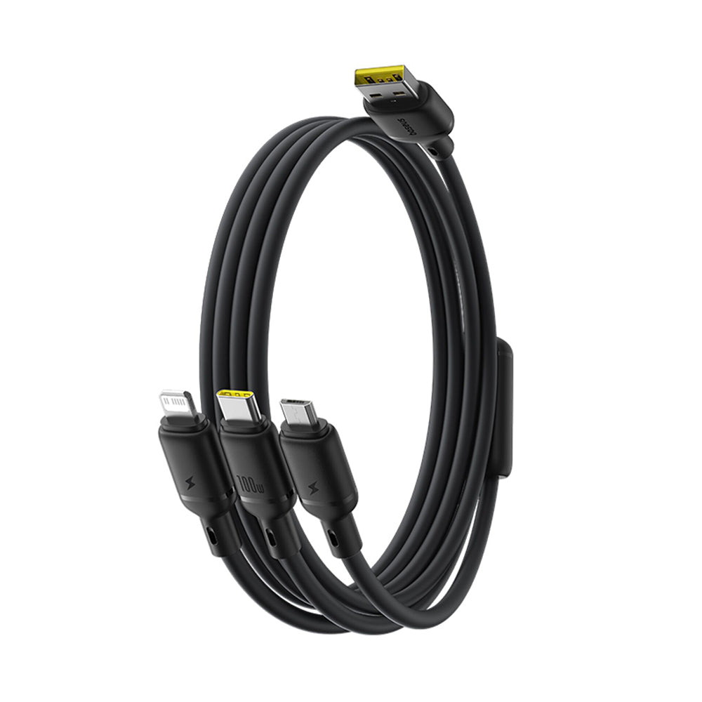 Baseus - Data Cable Silky (P10377705123-00) - Fast Charge, USB to USB-C, Lightning, Micro-USB, 100W, 480Mbps, 1.5m - Black
