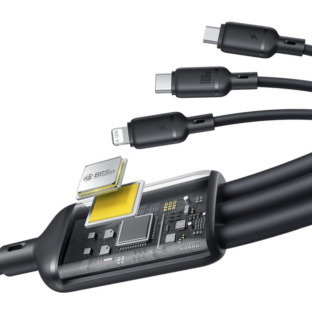 Baseus - Data Cable Silky (P10377705123-00) - Fast Charge, USB to USB-C, Lightning, Micro-USB, 100W, 480Mbps, 1.5m - Black