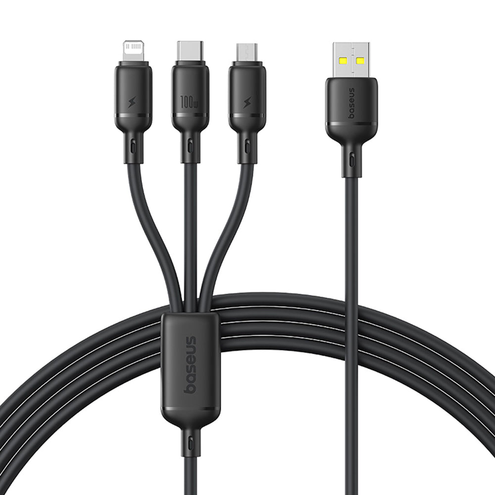 Baseus - Data Cable Silky (P10377705123-00) - Fast Charge, USB to USB-C, Lightning, Micro-USB, 100W, 480Mbps, 1.5m - Black