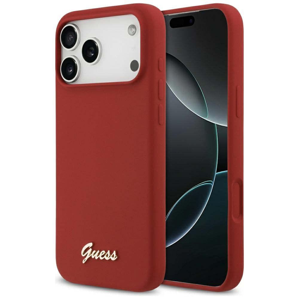 Guess - Silicone Script Metal Logo MagSafe (GUHMP17XSMBSLM) - iPhone 17 Pro Max - Red