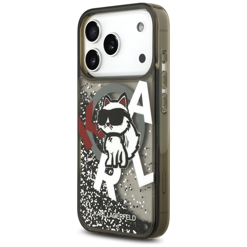 Karl Lagerfeld - Liquid Glitter Choupette Logo MagSafe (KLHMP17LLCHSCTDK) - iPhone 17 Pro - Black