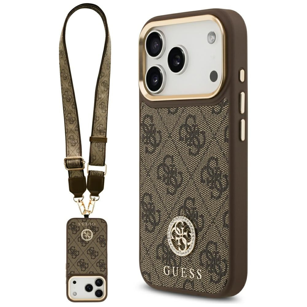 Guess - 4G Strass Logo with Big Strap Metal Button MagSafe (GUHMP17LP4G4DCSW) - iPhone 17 Pro - Brown