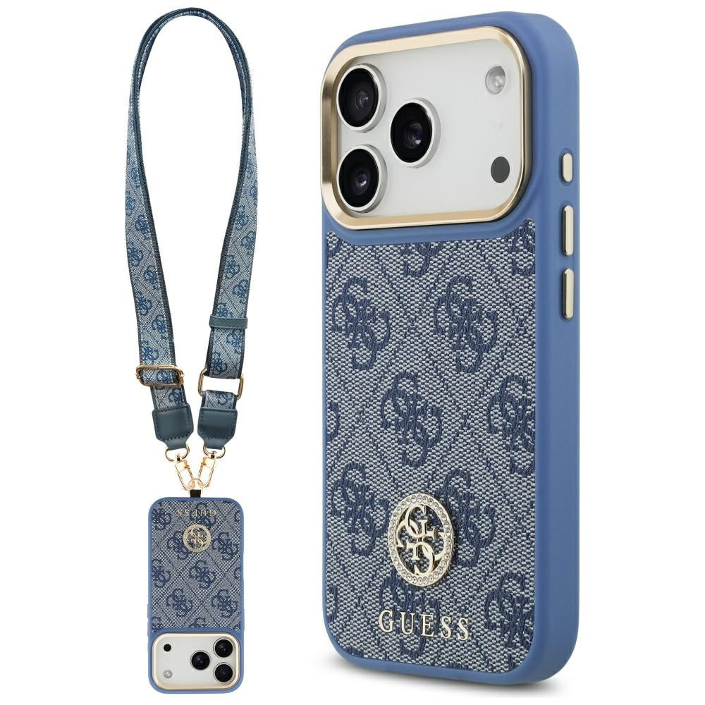 Guess - 4G Strass Logo with Big Strap Metal Button MagSafe (GUHMP17LP4G4DCSB) - iPhone 17 Pro - Blue