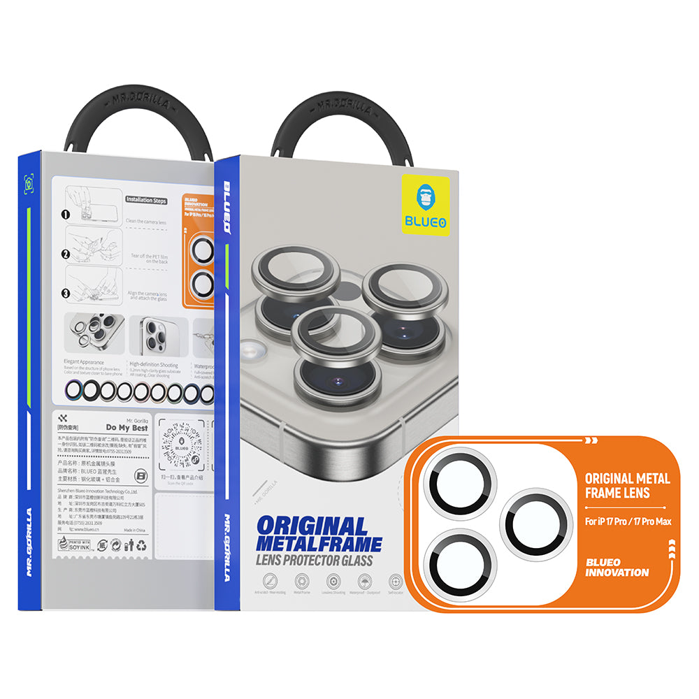 Blueo - Original Metal Frame Lens Glass - iPhone 17 Pro / iPhone 17 Pro Max - Silver