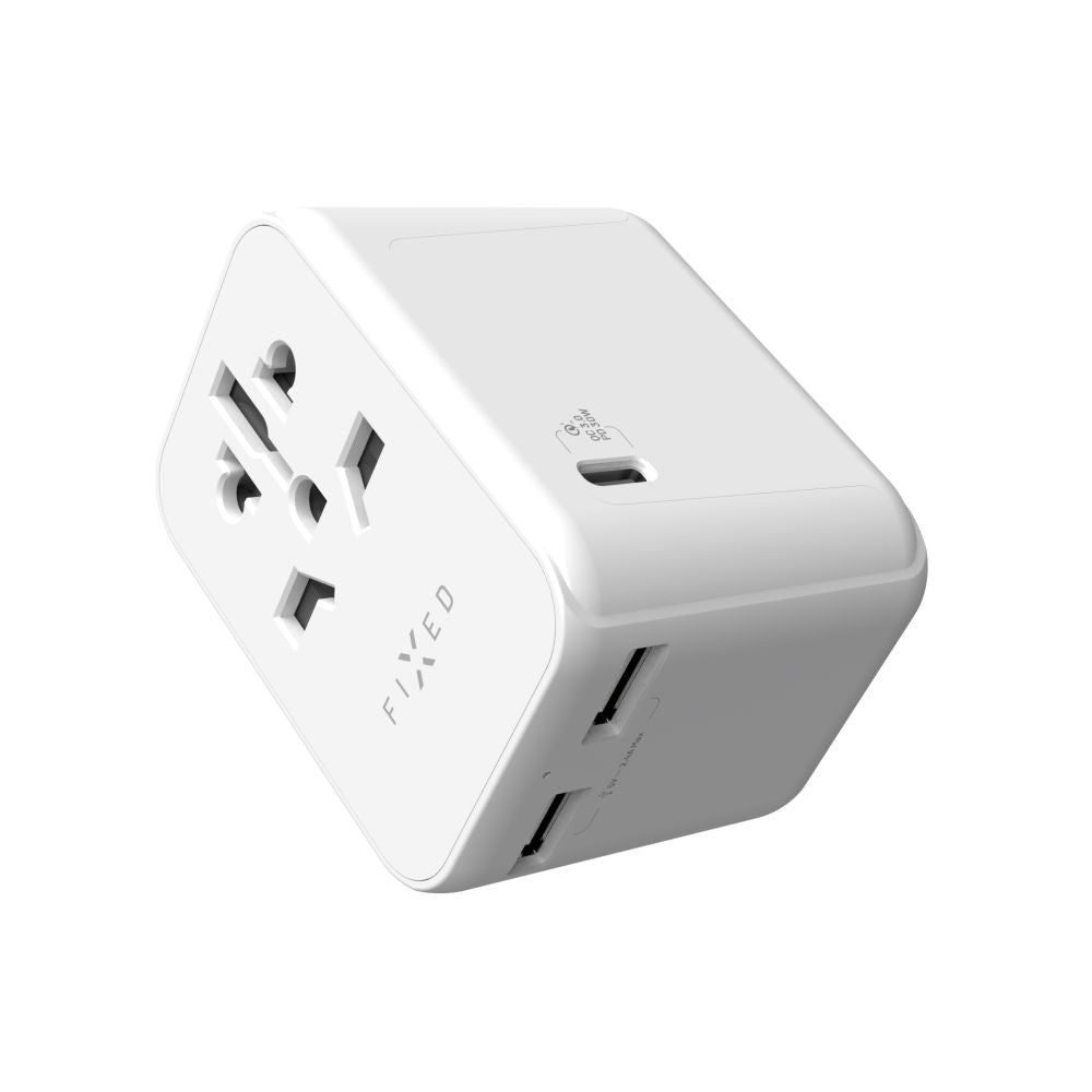 Fixed - Travel Adapter Voyager (FIXCT30-1C2A-WH) - EU, UK, USA/AUS, Type-C, 2x USB, GaN, PD 30W, 10A/2500W - White
