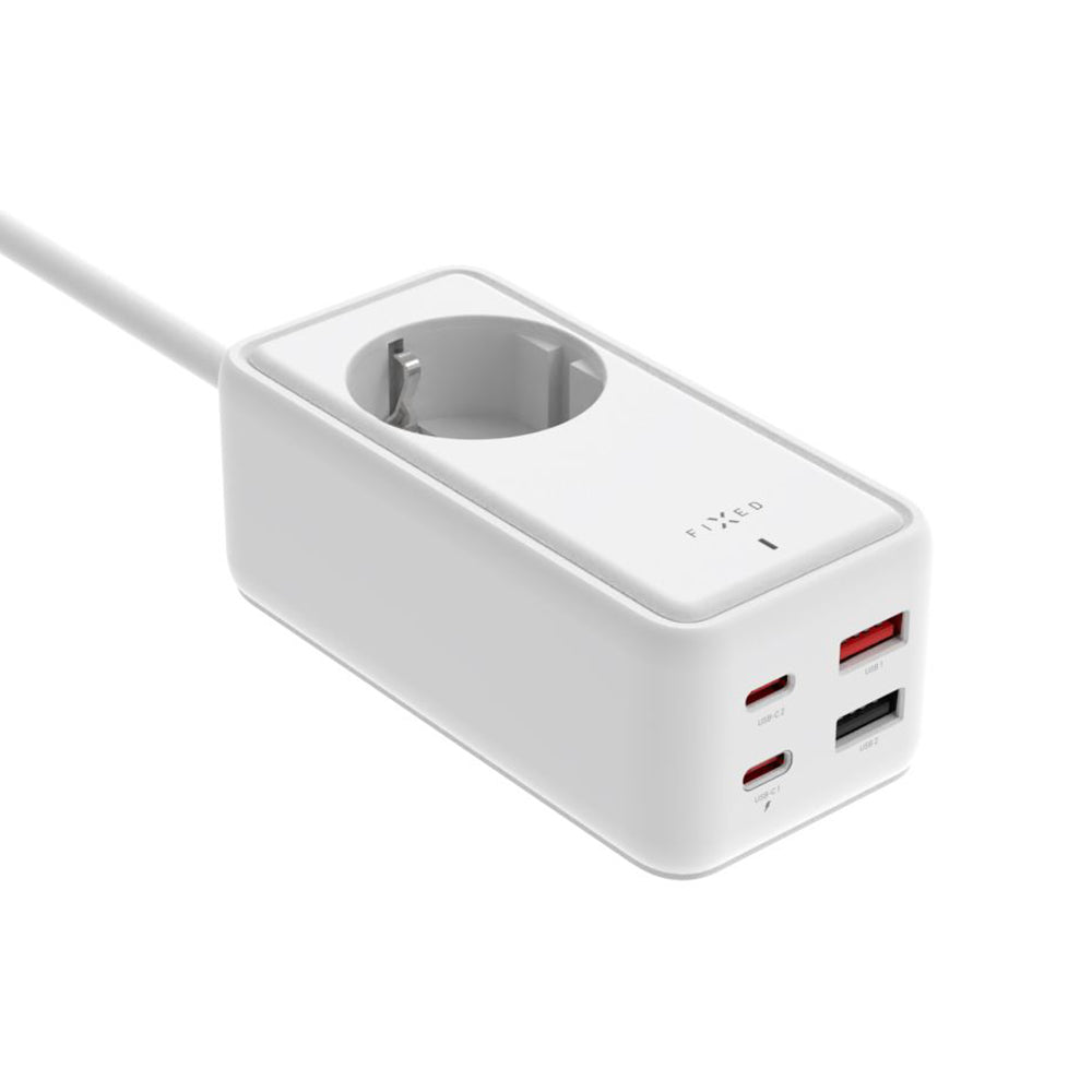 Fixed- Extension Cord (FIXCS65-3-WH) - GaN III, Schuko, 2x Type-C, 2x USB, PD 65W, 3m - White