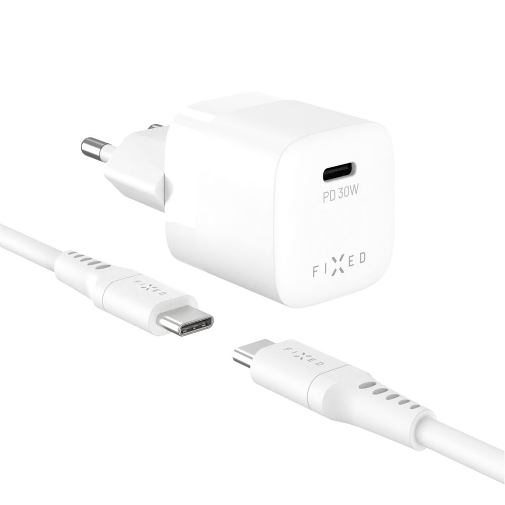 Fixed - Wall Charger Mini (FIXCG30M-CC-WH) - GaN, Type-C, PD 3.0, 30W, Compact Design, with Type-C Cable, 1m - White