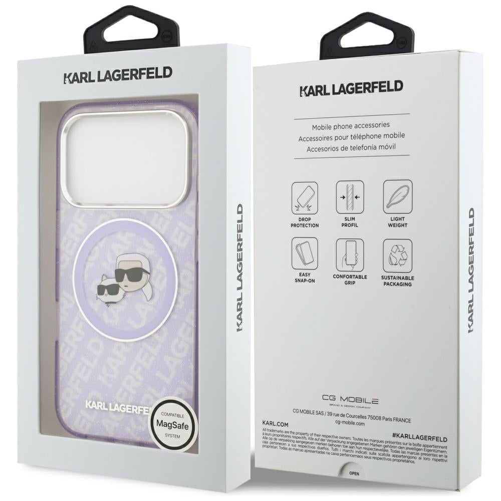 Karl Lagerfeld - IML Glitter K&C Heads Logo MagSafe (KLHMP17LHMKBKCHOU) - iPhone 17 Pro - Purple