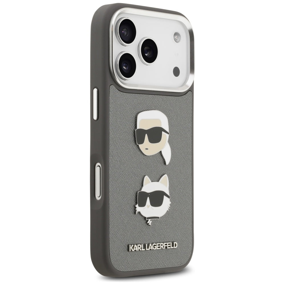 Karl Lagerfeld - Hardcase Grained K&C Heads Pins and Logo (KLHCP17LPSFDHPOG) - iPhone 17 Pro - Grey
