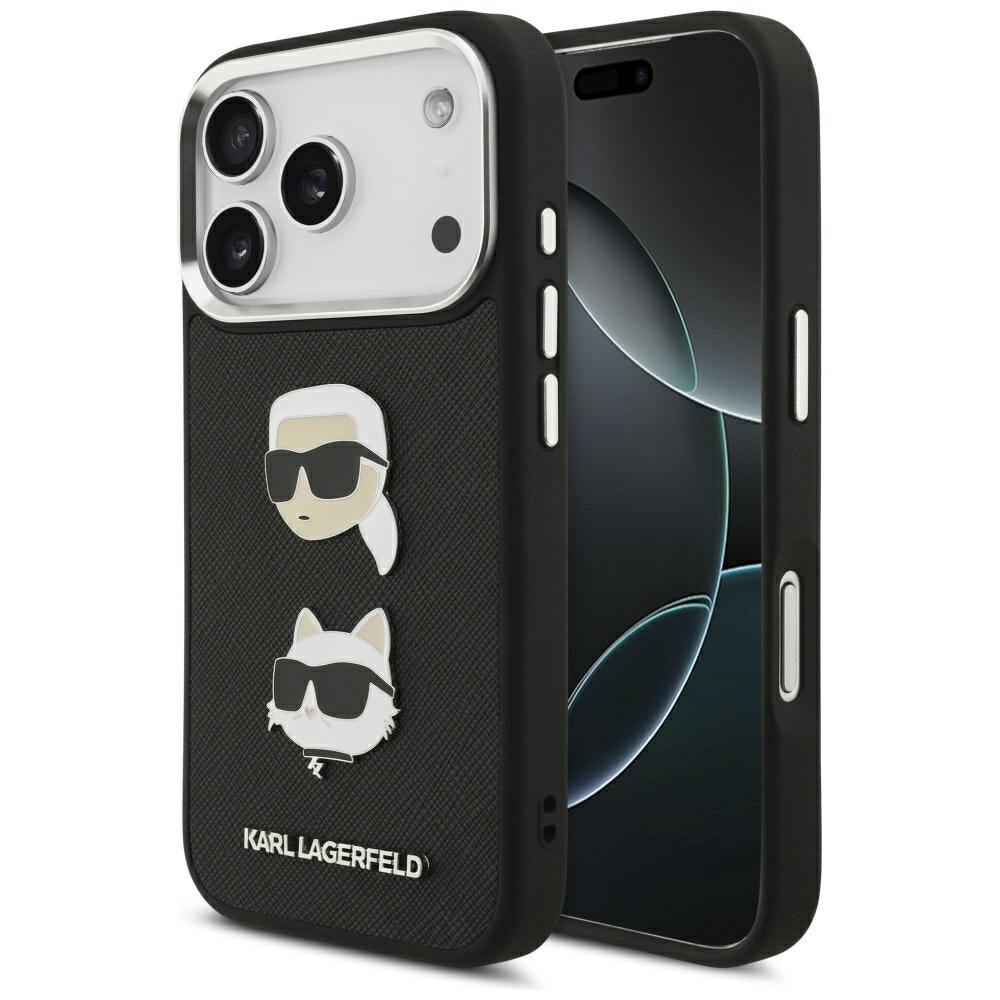Karl Lagerfeld - Hardcase Grained K&C Heads Pins and Logo (KLHCP17LPSFDHPOK) - iPhone 17 Pro - Black