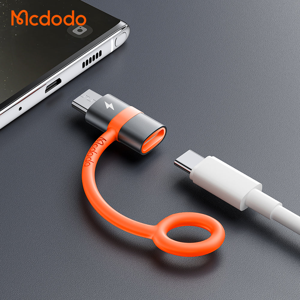 Mcdodo - Adapter (OT-3820) - with Silicone Hook, Aluminium Alloy, Type-C to Micro-USB, 3A, Portable Design, Plug&Play - Grey