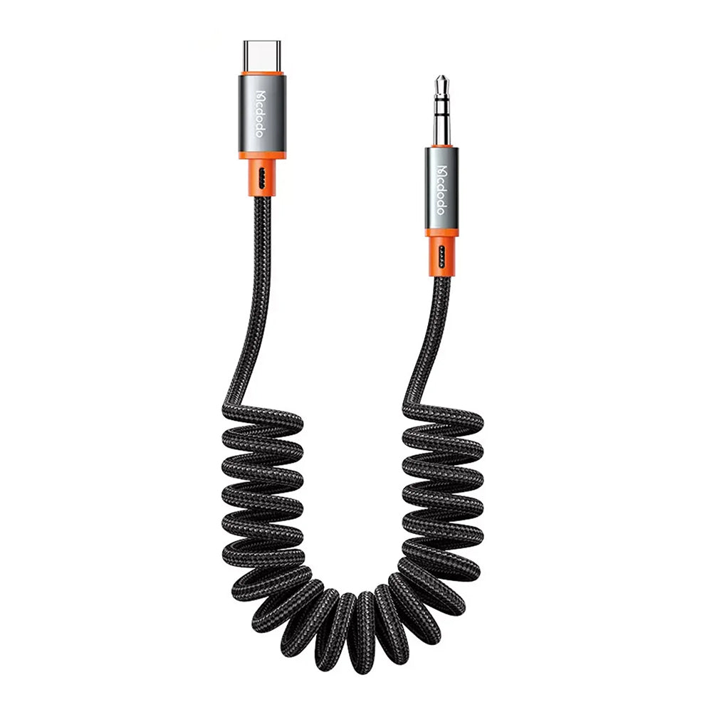 Mcdodo - Audio Cable (CA-0900) - Type-C to Jack 3.5mm, Coil Design, Nylon Braided, 1.8m - Black