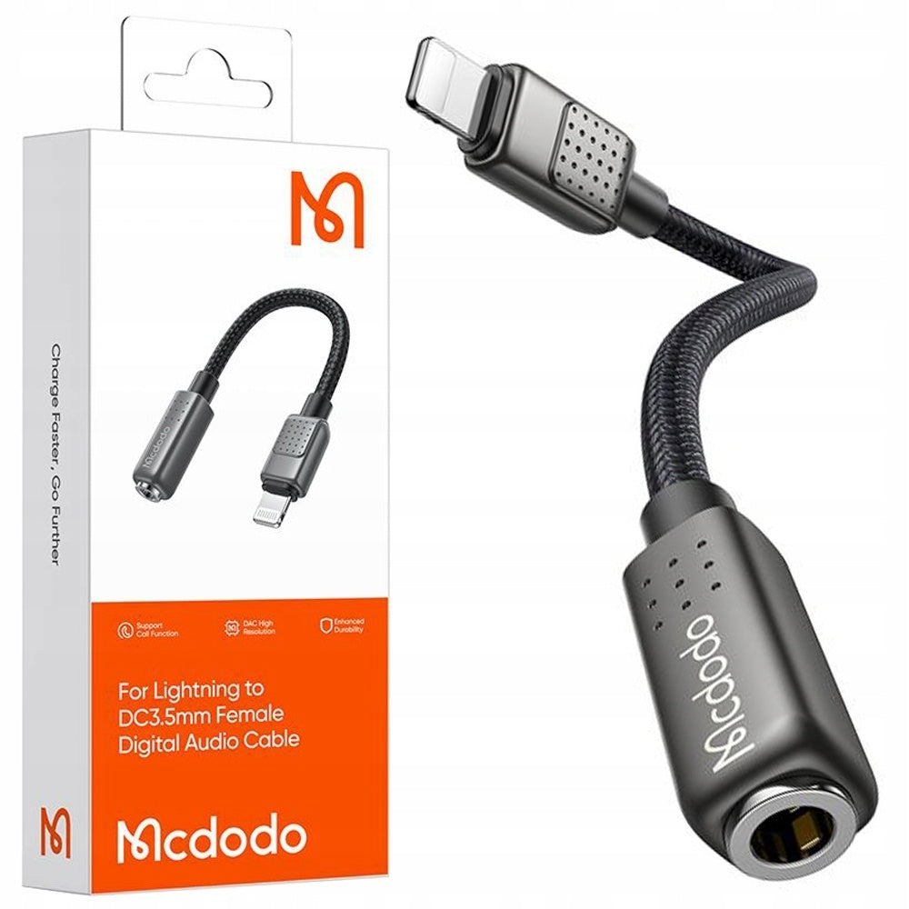 Mcdodo - Audio Adapter (CA-5010) - Lightning Male to Jack 3.5mm Female, Nylon Braided, 0.11m - Black