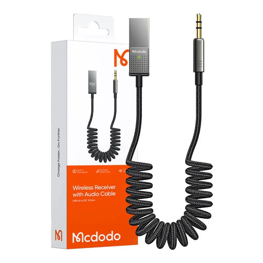 Mcdodo - Audio Cable (CA-8700) - Type-C to Jack 3.5mm, Coil Design, Nylon Braided, 1.7m - Black