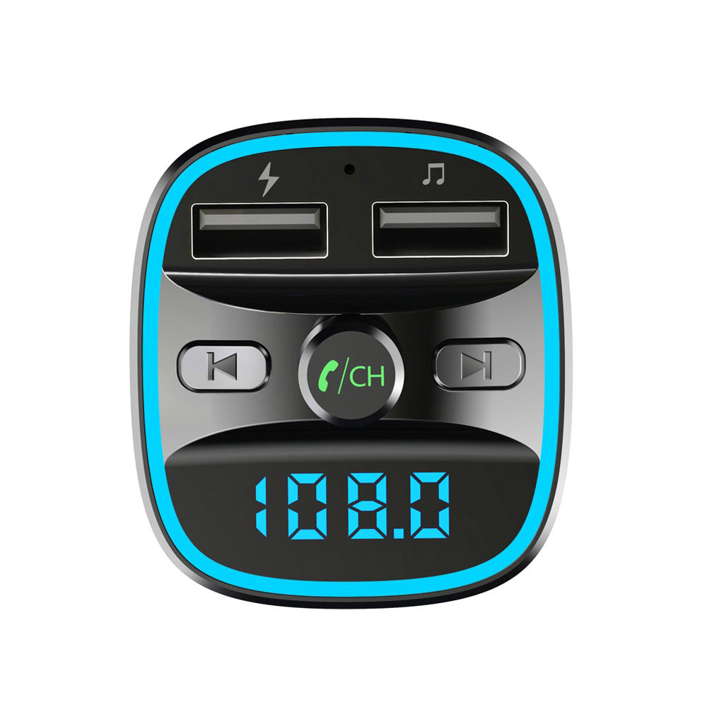 Techsuit - FM Modulator JamLink (MFM2) - Dual USB, SD Card, Blue Ambient Ring Light, Ultra-Compact Design, Bluetooth - Black