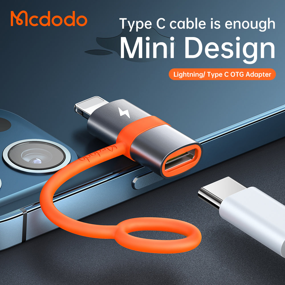 Mcdodo - Adapter (OT-0510) - with Silicone Hook, Aluminium Alloy, Type-C to Lightning, 36W Portable Design - Grey