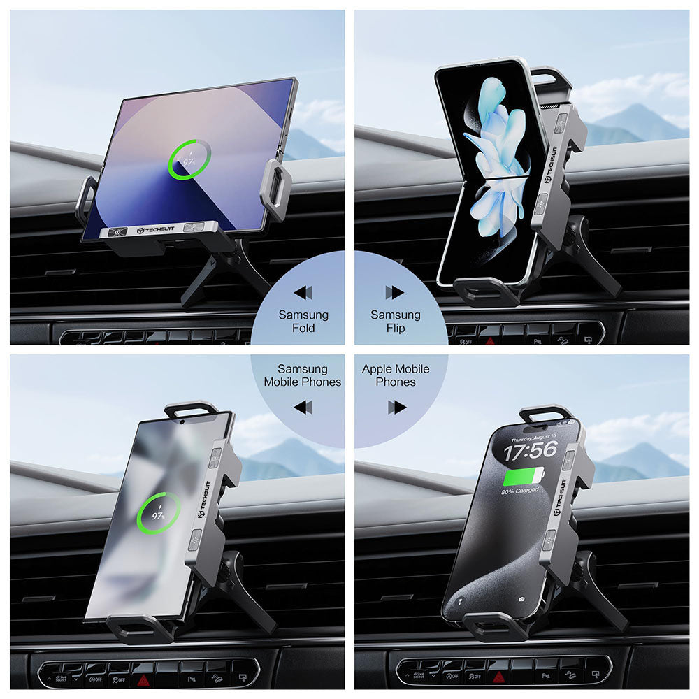 Techsuit - Premium Car Holder with Wireless Charging ModoDock (SW1) - for Air Vent, 90° Intelligent Rotation, 15W - Black