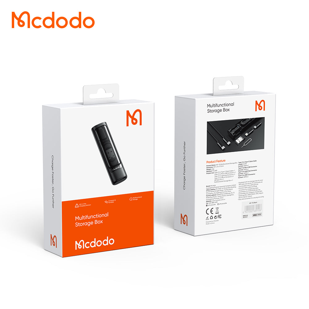Mcdodo - Storage Box (WF-1720) - USB-C Cable 0.3m, PD60W, USB-C to Micro-USB/iP/USB Adaptor, SIM Eject Pin, Card Slot - Black