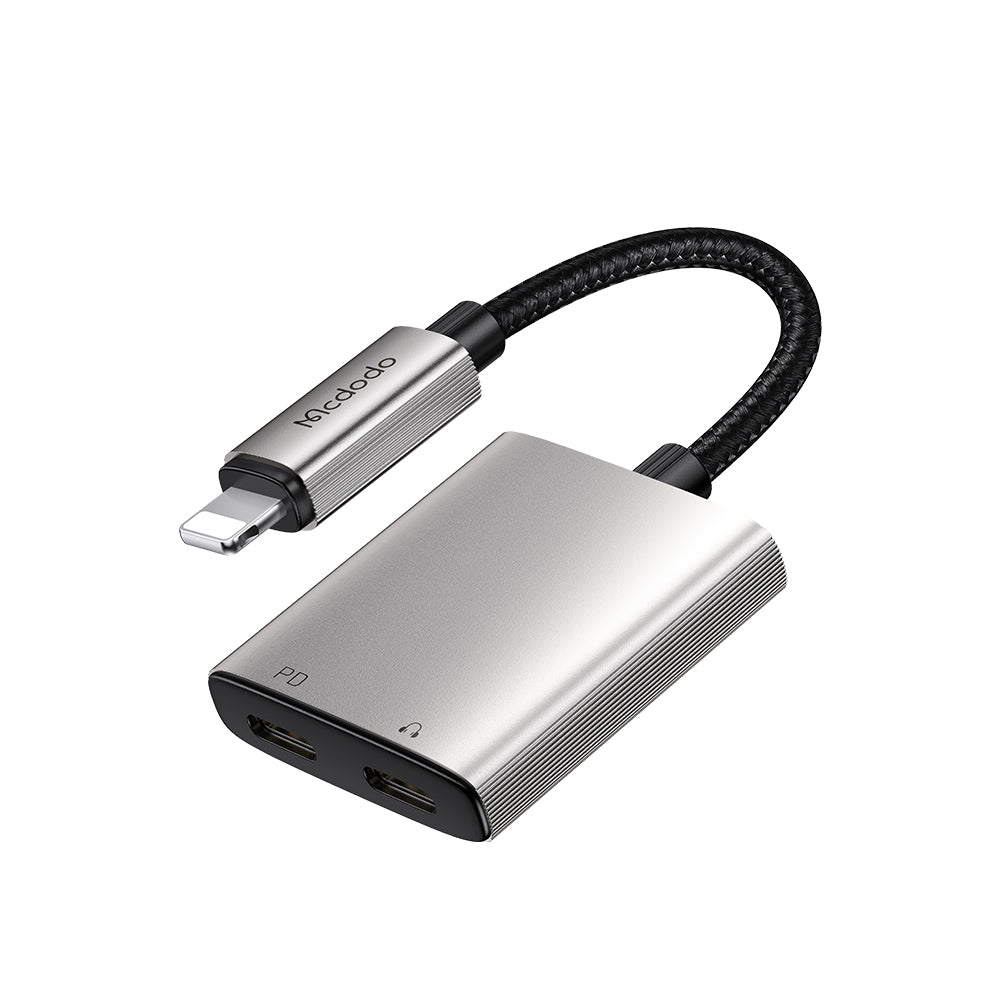 Mcdodo - Audio Adapter Wales Series (CA-5560) - Lightning to 2x Lightning, Aluminum Alloy, Nylon, 5V/2A, 12.5cm - Gray