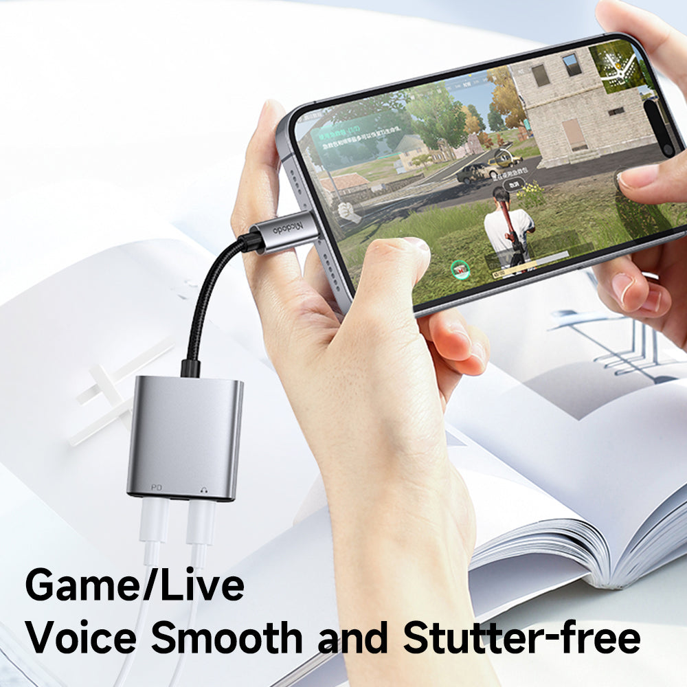 Mcdodo - Audio Adapter Wales Series (CA-5560) - Lightning to 2x Lightning, Aluminum Alloy, Nylon, 5V/2A, 12.5cm - Gray