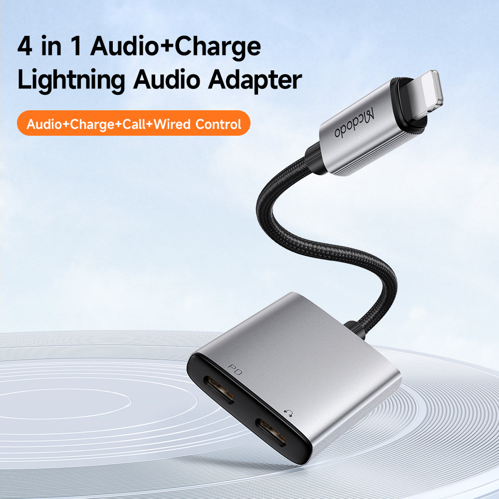 Mcdodo - Audio Adapter Wales Series (CA-5560) - Lightning to 2x Lightning, Aluminum Alloy, Nylon, 5V/2A, 12.5cm - Gray