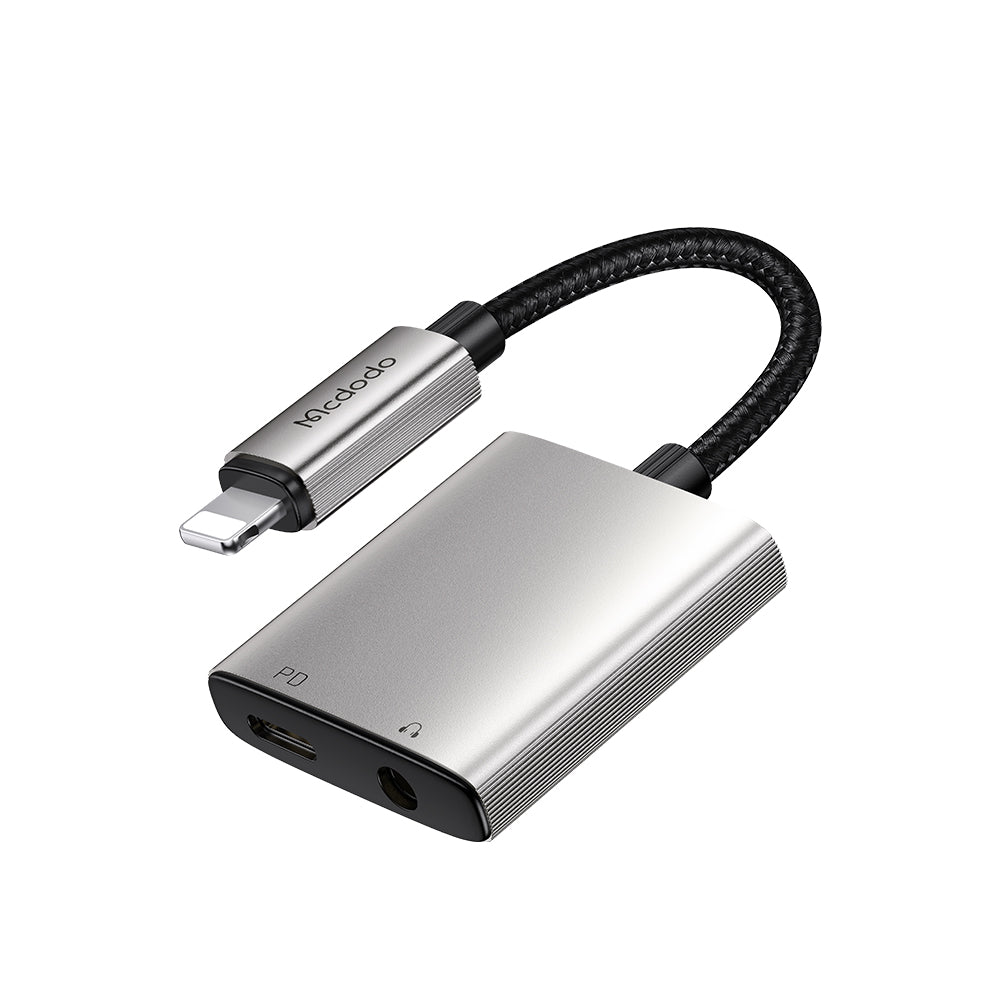 Mcdodo - Audio Adapter Wales Series (CA-5540) - Lightning to Lightning, DC 3.5mm, Aluminum Alloy, Nylon, 5V/2A, 12.5cm - Gray