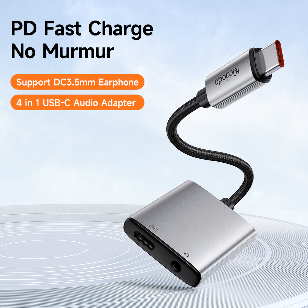 Mcdodo - Audio Adapter Wales Series (CA-5050) - Type-C to Type-C, DC 3.5mm, Aluminum Alloy, Nylon, PD60W, 12.5cm - Gray