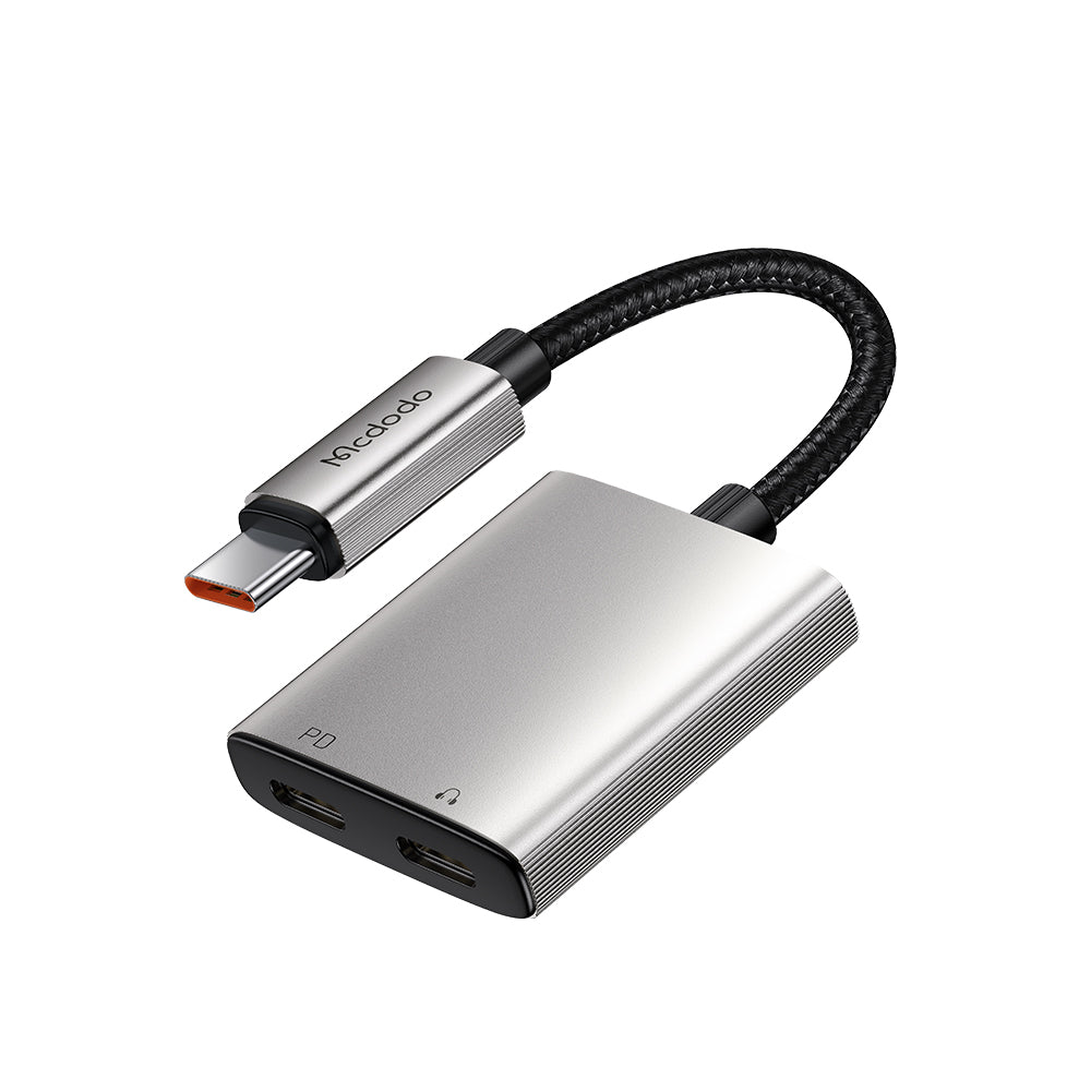 Mcdodo - Audio Adapter Wales Series (CA-5570) - Type-C to Type-C, Aluminum Alloy, Nylon, High Resolution, PD60W, 12.5cm - Gray