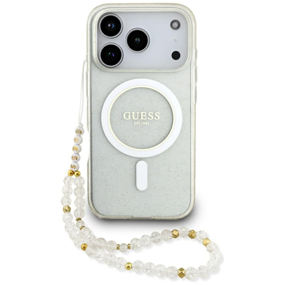 Guess - IML Glitter with Pearl Strap MagSafe (GUHMP17LHGCRELST) - iPhone 17 Pro - Clear