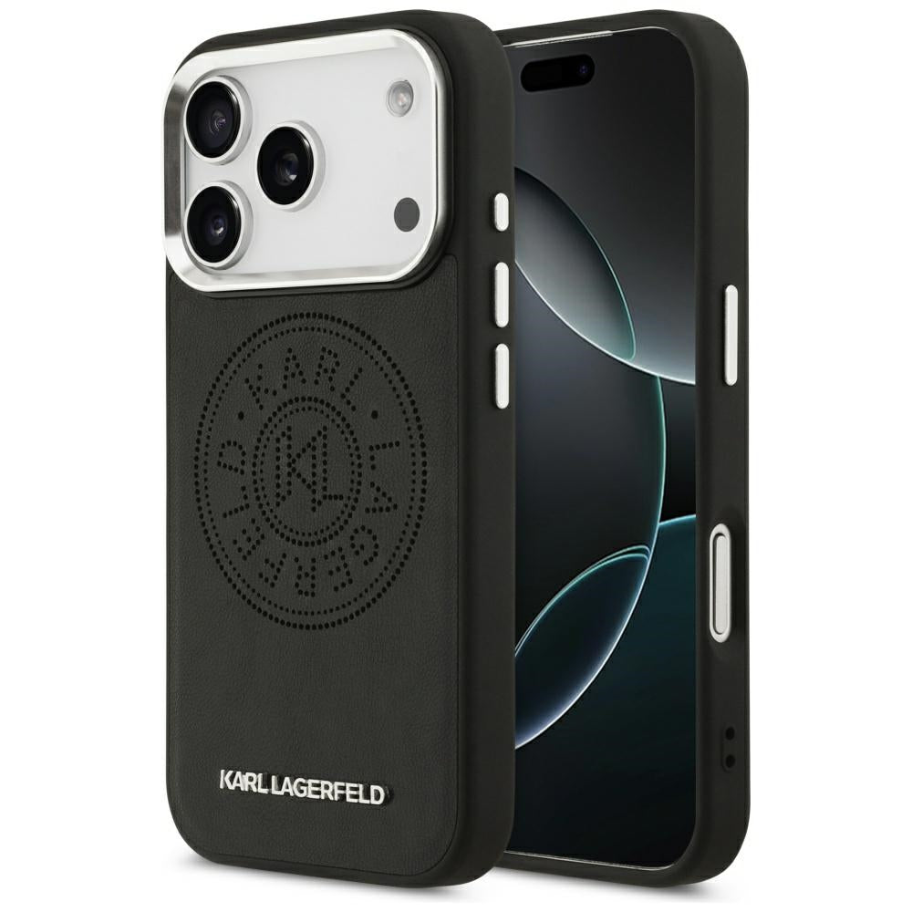 Karl Lagerfeld - Leather With Point & Metal Logo MagSafe (KLHMP17LPSKRPMK) - iPhone 17 Pro - Black