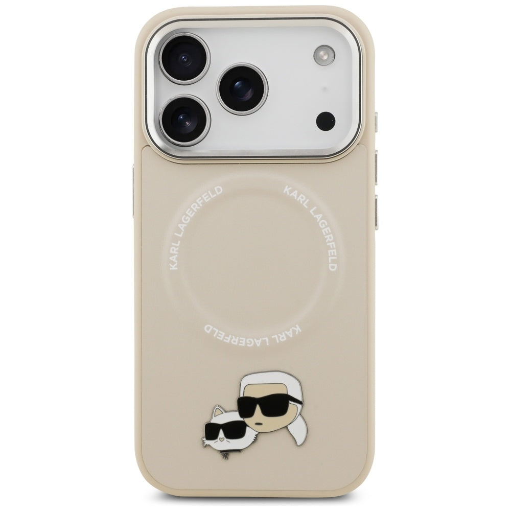 Karl Lagerfeld - Leather K&C Pins MagSafe (KLHMP17LPSMLRKCE) - iPhone 17 Pro - Beige