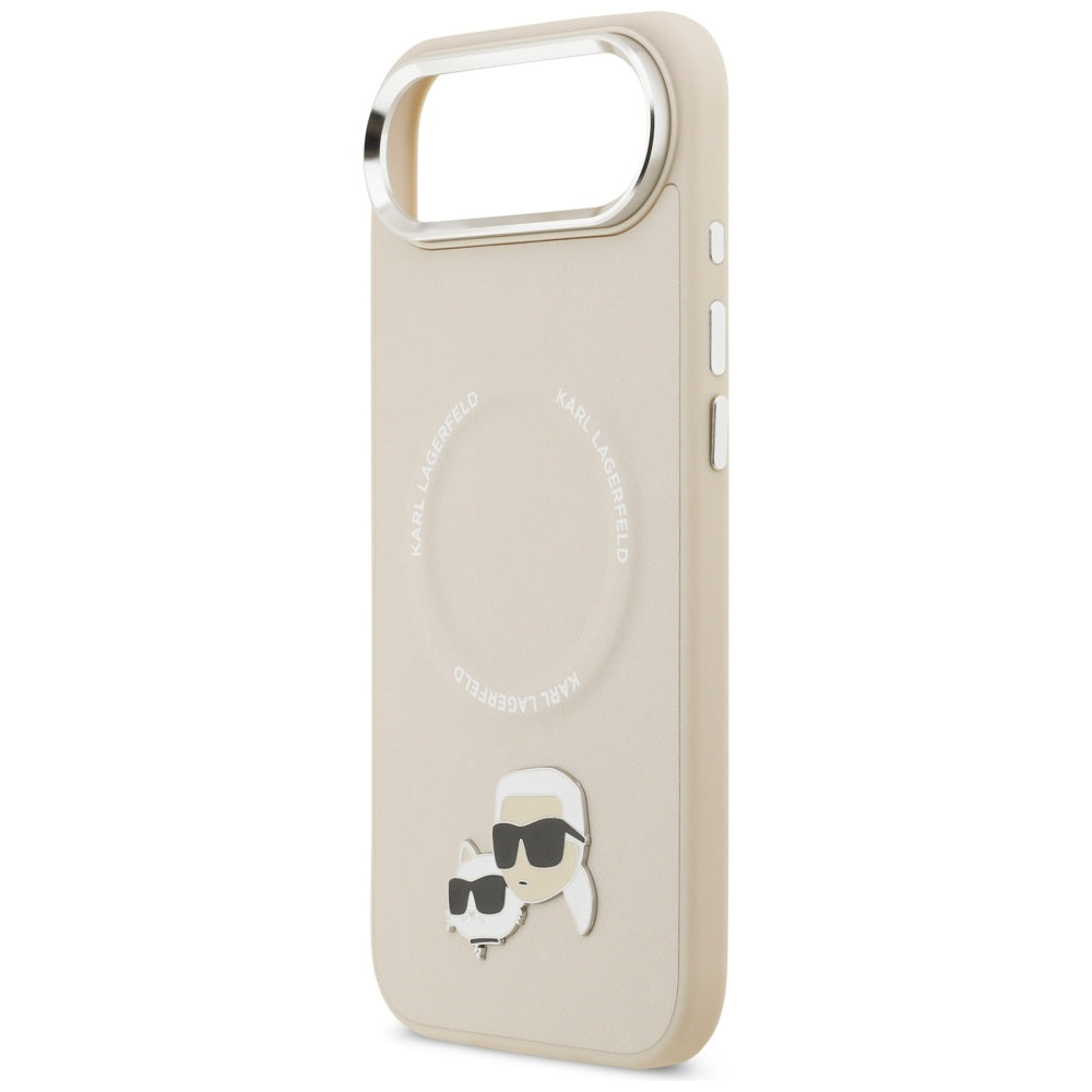 Karl Lagerfeld - Leather K&C Pins MagSafe (KLHMP17MPSMLRKCE) - iPhone 17 Air - Beige