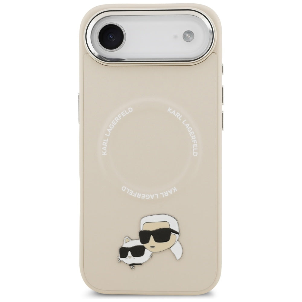 Karl Lagerfeld - Leather K&C Pins MagSafe (KLHMP17MPSMLRKCE) - iPhone 17 Air - Beige