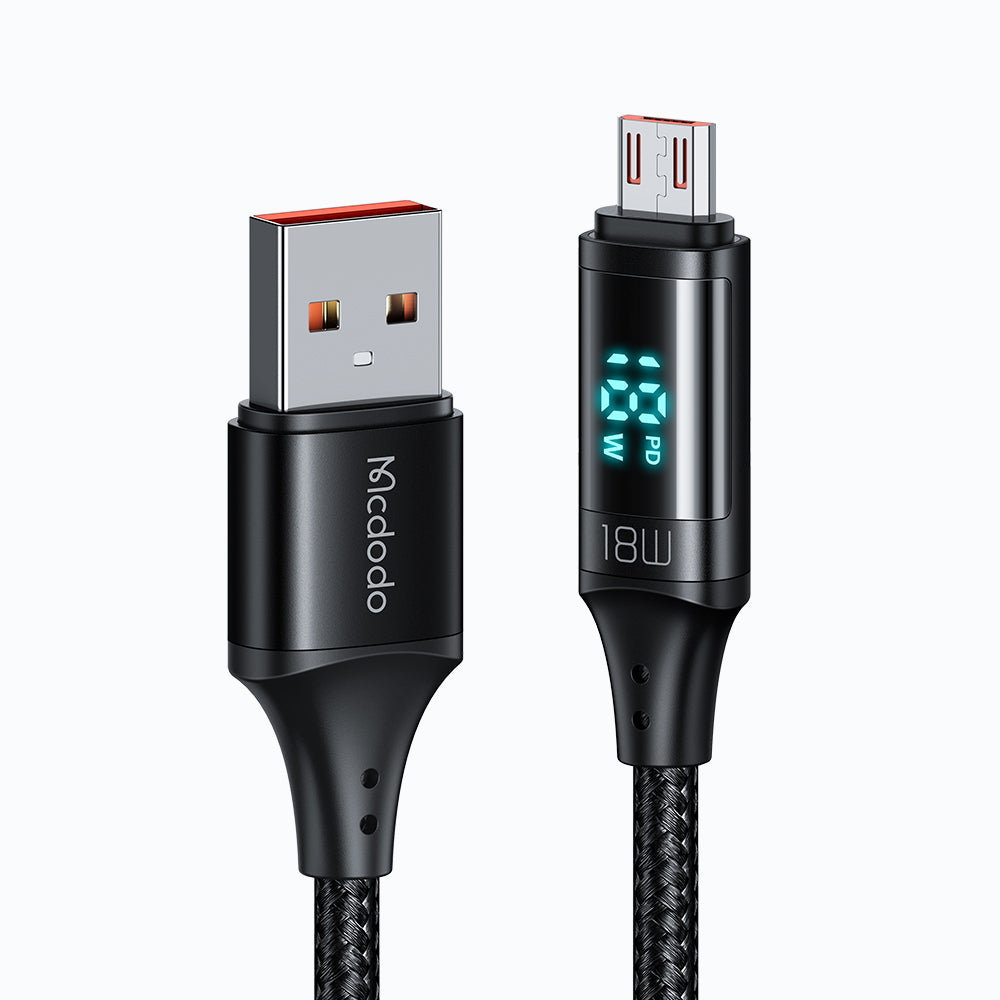 Mcdodo - Data Cable (CA-1070) - USB 2.0 to Micro-USB, with Digital Display, Nylon Braided, Aluminum Alloy, 3A, 1.2m - Black