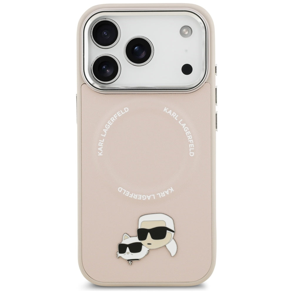 Karl Lagerfeld - Leather Karl & Choupette Pins MagSafe (KLHMP17LPSMLRKCP) - iPhone 17 Pro - Pink