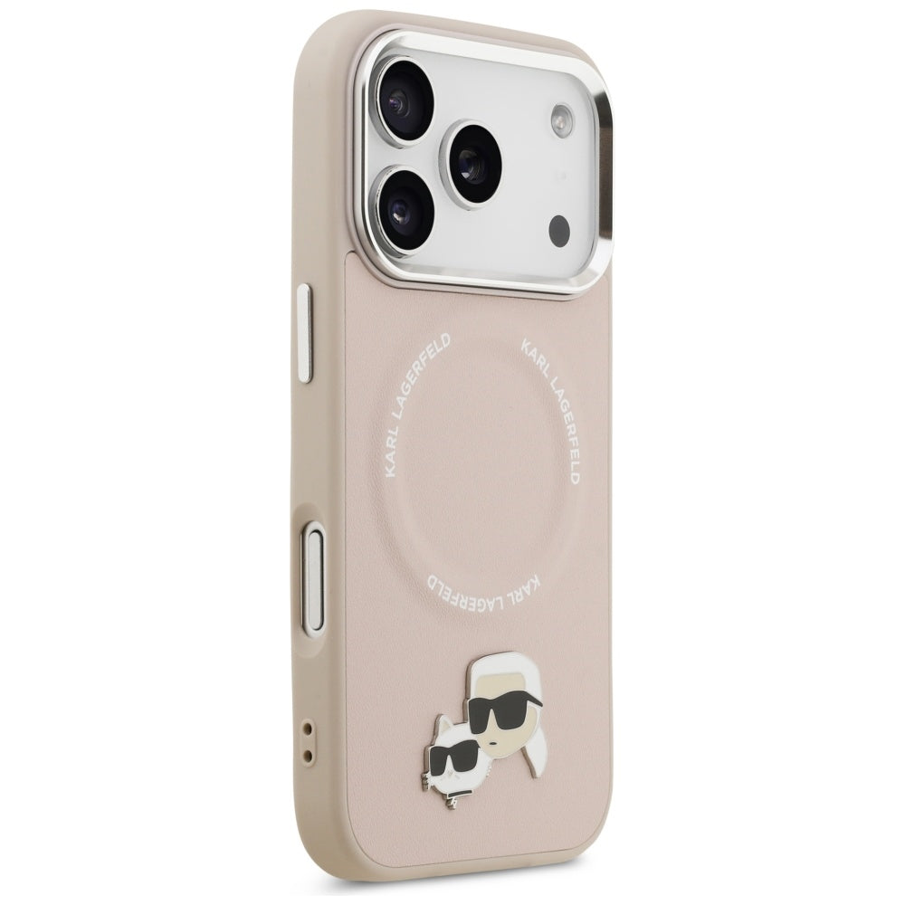 Karl Lagerfeld - Leather Karl & Choupette Pins MagSafe (KLHMP17LPSMLRKCP) - iPhone 17 Pro - Pink