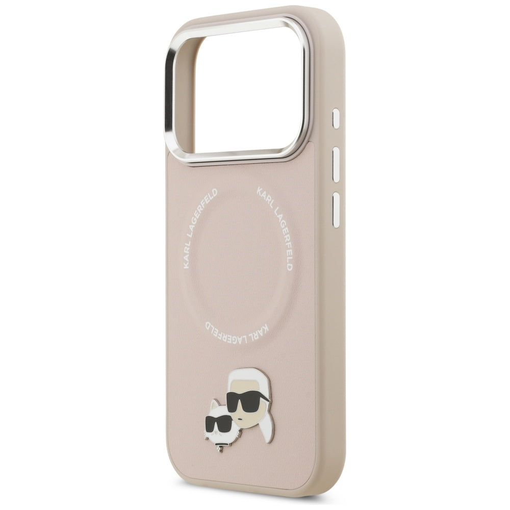 Karl Lagerfeld - Leather Karl & Choupette Pins MagSafe (KLHMP17LPSMLRKCP) - iPhone 17 Pro - Pink