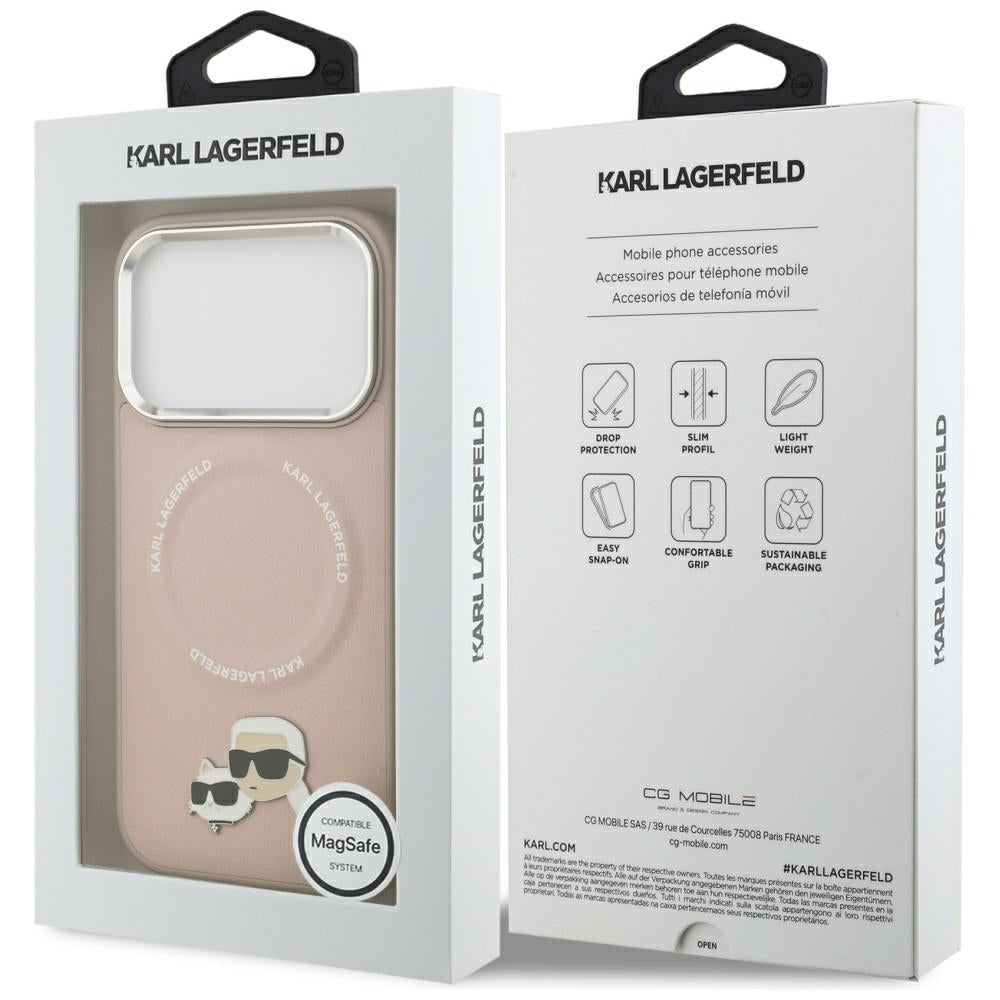 Karl Lagerfeld - Leather Karl & Choupette Pins MagSafe (KLHMP17LPSMLRKCP) - iPhone 17 Pro - Pink