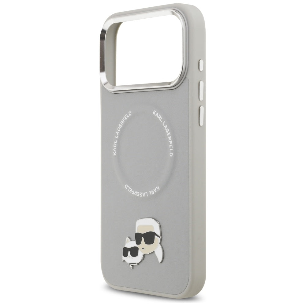 Karl Lagerfeld - Leather Karl & Choupette Pins MagSafe (KLHMP17LPSMLRKCG) - iPhone 17 Pro - Gray