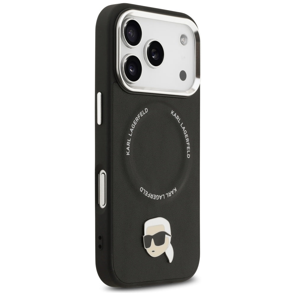 Karl Lagerfeld - Leather Karl Pin MagSafe (KLHMP17LPSMLRKLK) - iPhone 17 Pro - Black