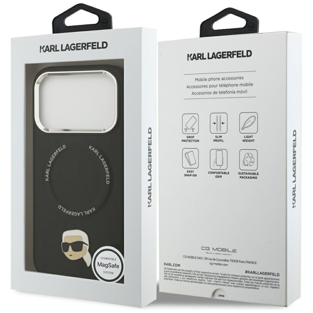 Karl Lagerfeld - Leather Karl Pin MagSafe (KLHMP17LPSMLRKLK) - iPhone 17 Pro - Black