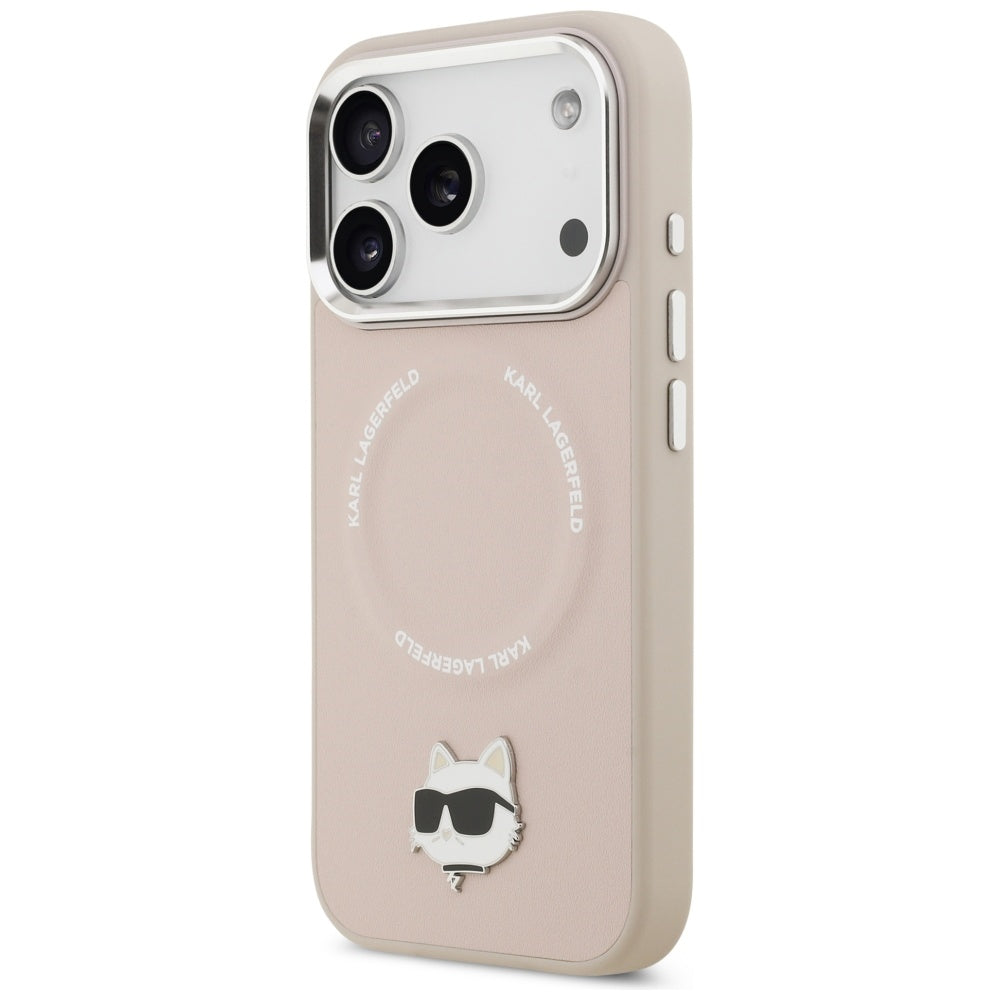 Karl Lagerfeld - Leather Choupette Pin MagSafe (KLHMP17LPSMLRCHP) - iPhone 17 Pro - Pink
