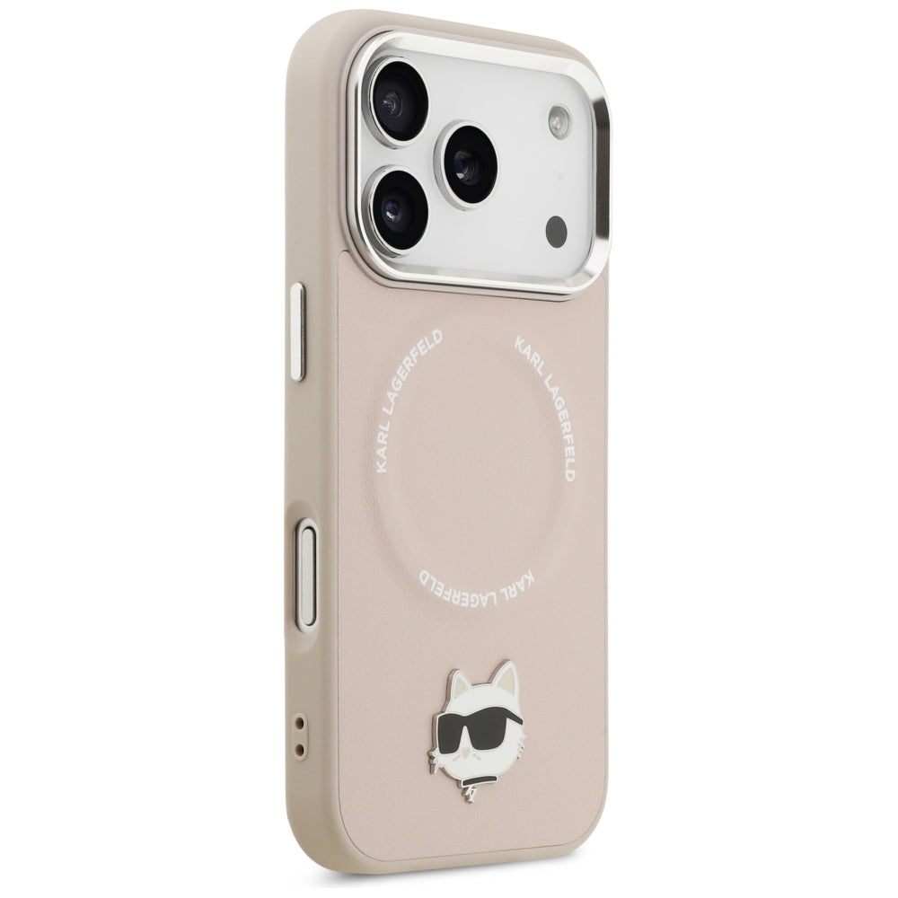 Karl Lagerfeld - Leather Choupette Pin MagSafe (KLHMP17LPSMLRCHP) - iPhone 17 Pro - Pink