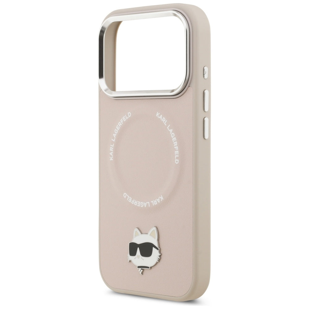 Karl Lagerfeld - Leather Choupette Pin MagSafe (KLHMP17LPSMLRCHP) - iPhone 17 Pro - Pink