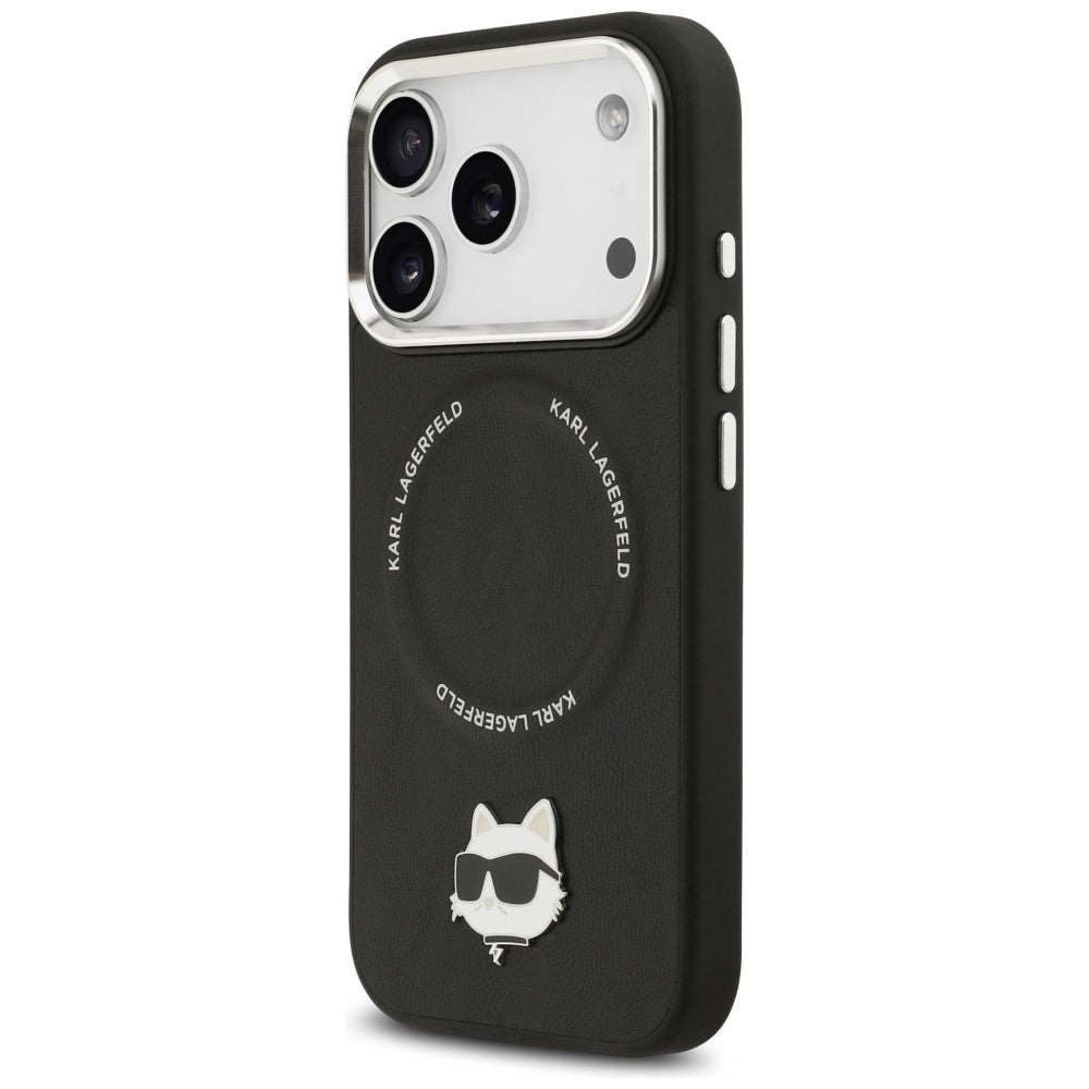 Karl Lagerfeld - Leather Choupette Pin MagSafe (KLHMP17LPSMLRCHK) - iPhone 17 Pro - Black