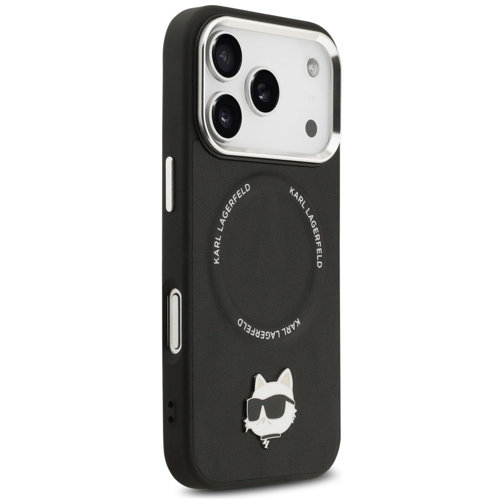 Karl Lagerfeld - Leather Choupette Pin MagSafe (KLHMP17LPSMLRCHK) - iPhone 17 Pro - Black