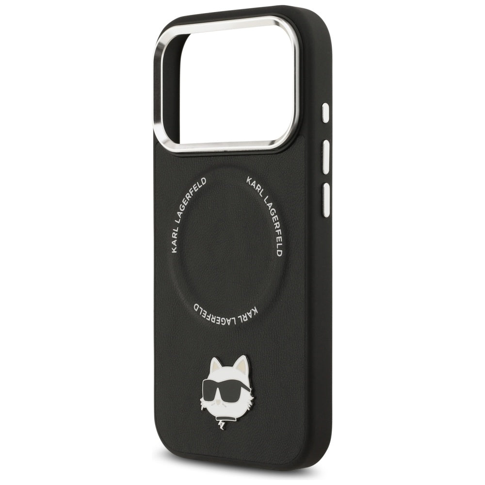 Karl Lagerfeld - Leather Choupette Pin MagSafe (KLHMP17LPSMLRCHK) - iPhone 17 Pro - Black