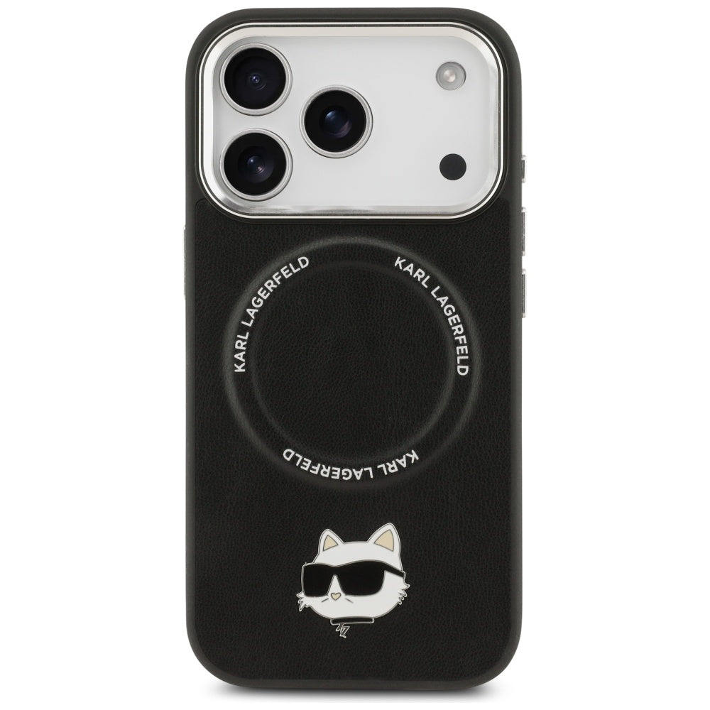 Karl Lagerfeld - Leather Choupette Pin MagSafe (KLHMP17LPSMLRCHK) - iPhone 17 Pro - Black